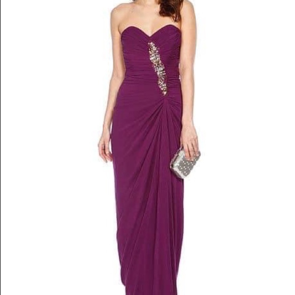 Badgley mischka strapless purple embellished dress